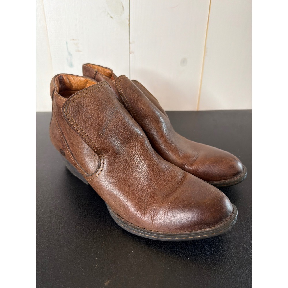 Born Rachel W82113 Brown Leather Stacked Heel Ankle Boots Women's 10 EU 42